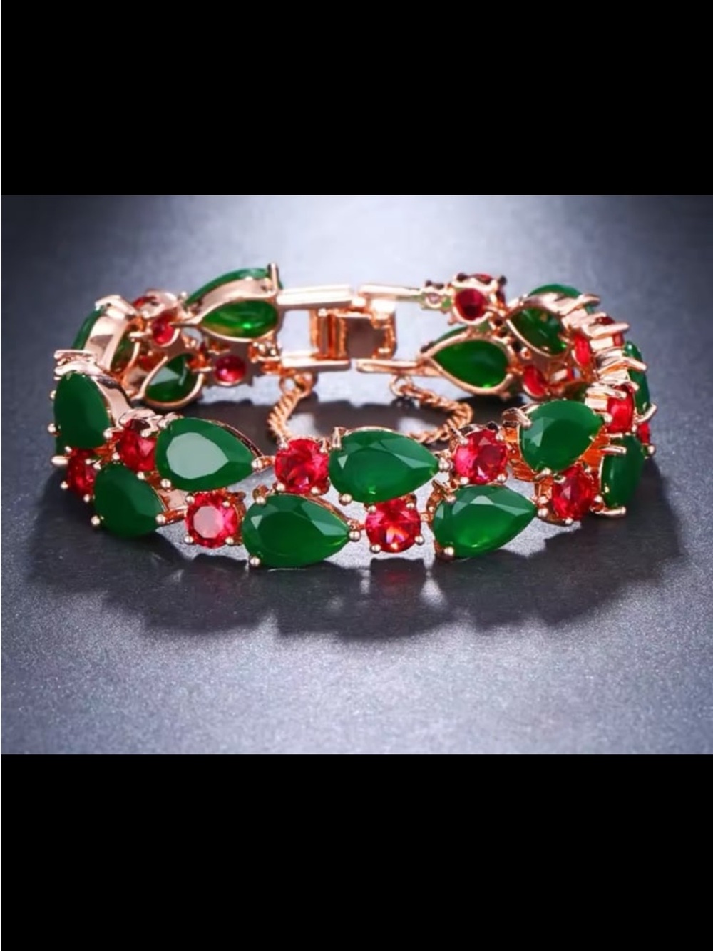 Emerald and Ruby statement tennis bracelet rose gold plated with Swarovski